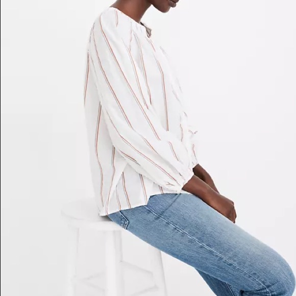 Madewell | Smocked-Neck Raglan Top Clipdot Stripe - Picture 7 of 11